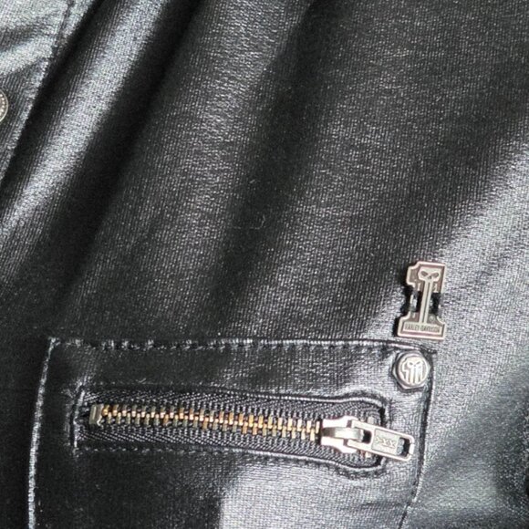 NWOT HARLEY DAVIDSON (XS) Black Faux Leather Snap Up Zip Detail Breast Pkt L/S - Picture 6 of 6